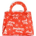 Geanta pentru Copii, Embo, Pliabila, pentru Cadouri de Craciun, din Panza Netesuta, Merry Christmas, 13 x 12 x 6 cm, Rosu