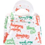 Geanta pentru Copii, Embo, Pliabila, pentru Cadouri de Craciun, din Panza Netesuta, Mesaje de Craciun, 13 x 12 x 6 cm, Alb