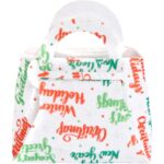 Geanta pentru Copii, Embo, Pliabila, pentru Cadouri de Craciun, din Panza Netesuta, Mesaje de Craciun, 13 x 12 x 6 cm, Alb
