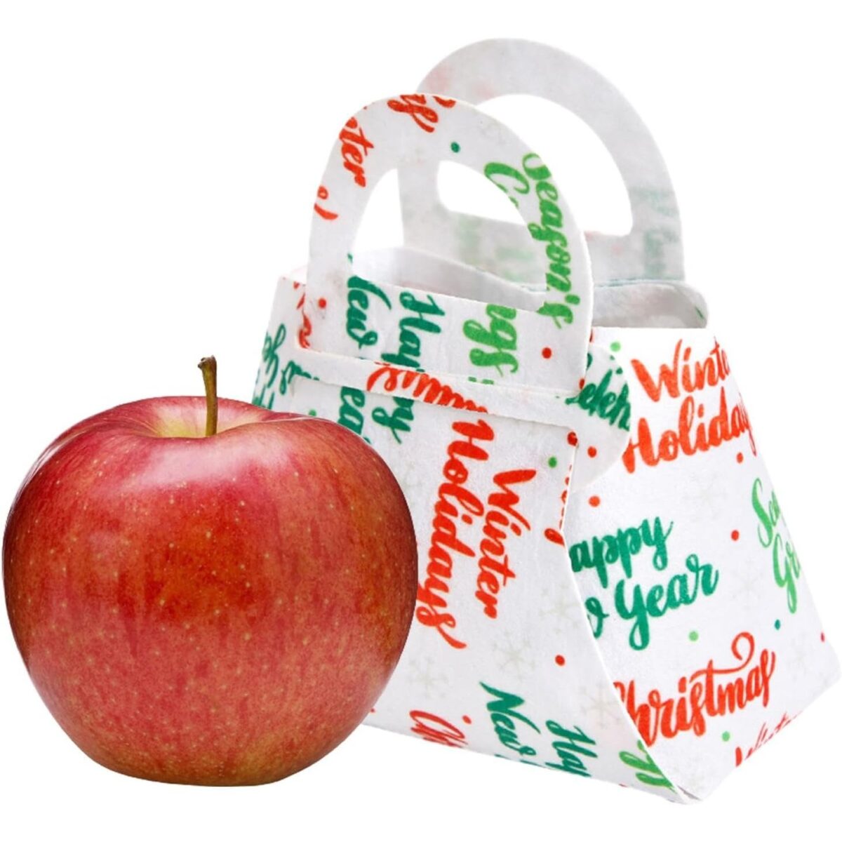 Geanta pentru Copii, Embo, Pliabila, pentru Cadouri de Craciun, din Panza Netesuta, Mesaje de Craciun, 13 x 12 x 6 cm, Alb - imagine 5