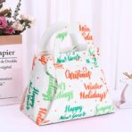 Geanta pentru Copii, Embo, Pliabila, pentru Cadouri de Craciun, din Panza Netesuta, Mesaje de Craciun, 13 x 12 x 6 cm, Alb - imagine 7