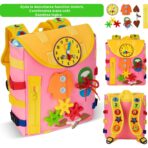 Ghiozdan Montessori, Embo, pentru Copii 2-6 ani, Fidget Pop, cu Catarame si Fermoare, Jucarii Senzoriale, Activitate de Invatare prin Joc, Roz, 0.25 kg, 28x10x23 cm - imagine 2