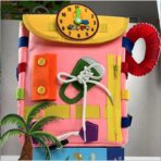 Ghiozdan Montessori, Embo, pentru Copii 2-6 ani, Fidget Pop, cu Catarame si Fermoare, Jucarii Senzoriale, Activitate de Invatare prin Joc, Roz, 0.25 kg, 28x10x23 cm - imagine 5