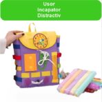 Ghiozdan Montessori, Embo, pentru Copii 2-6 ani, Fidget Pop, cu Catarame si Fermoare, Jucarii Senzoriale, Activitate de Invatare prin Joc, Mov, 0.25 kg, 28x10x23 cm - imagine 2