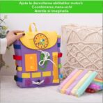 Ghiozdan Montessori, Embo, pentru Copii 2-6 ani, Fidget Pop, cu Catarame si Fermoare, Jucarii Senzoriale, Activitate de Invatare prin Joc, Mov, 0.25 kg, 28x10x23 cm - imagine 3