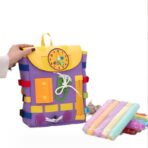 Ghiozdan Montessori, Embo, pentru Copii 2-6 ani, Fidget Pop, cu Catarame si Fermoare, Jucarii Senzoriale, Activitate de Invatare prin Joc, Mov, 0.25 kg, 28x10x23 cm - imagine 4