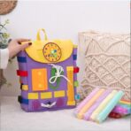 Ghiozdan Montessori, Embo, pentru Copii 2-6 ani, Fidget Pop, cu Catarame si Fermoare, Jucarii Senzoriale, Activitate de Invatare prin Joc, Mov, 0.25 kg, 28x10x23 cm - imagine 5