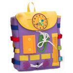 Ghiozdan Montessori, Embo, pentru Copii 2-6 ani, Fidget Pop, cu Catarame si Fermoare, Jucarii Senzoriale, Activitate de Invatare prin Joc, Mov, 0.25 kg, 28x10x23 cm
