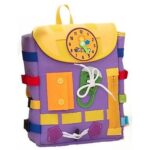 Ghiozdan Montessori, Embo, pentru Copii 2-6 ani, Fidget Pop, cu Catarame si Fermoare, Jucarii Senzoriale, Activitate de Invatare prin Joc, Mov, 0.25 kg, 28x10x23 cm