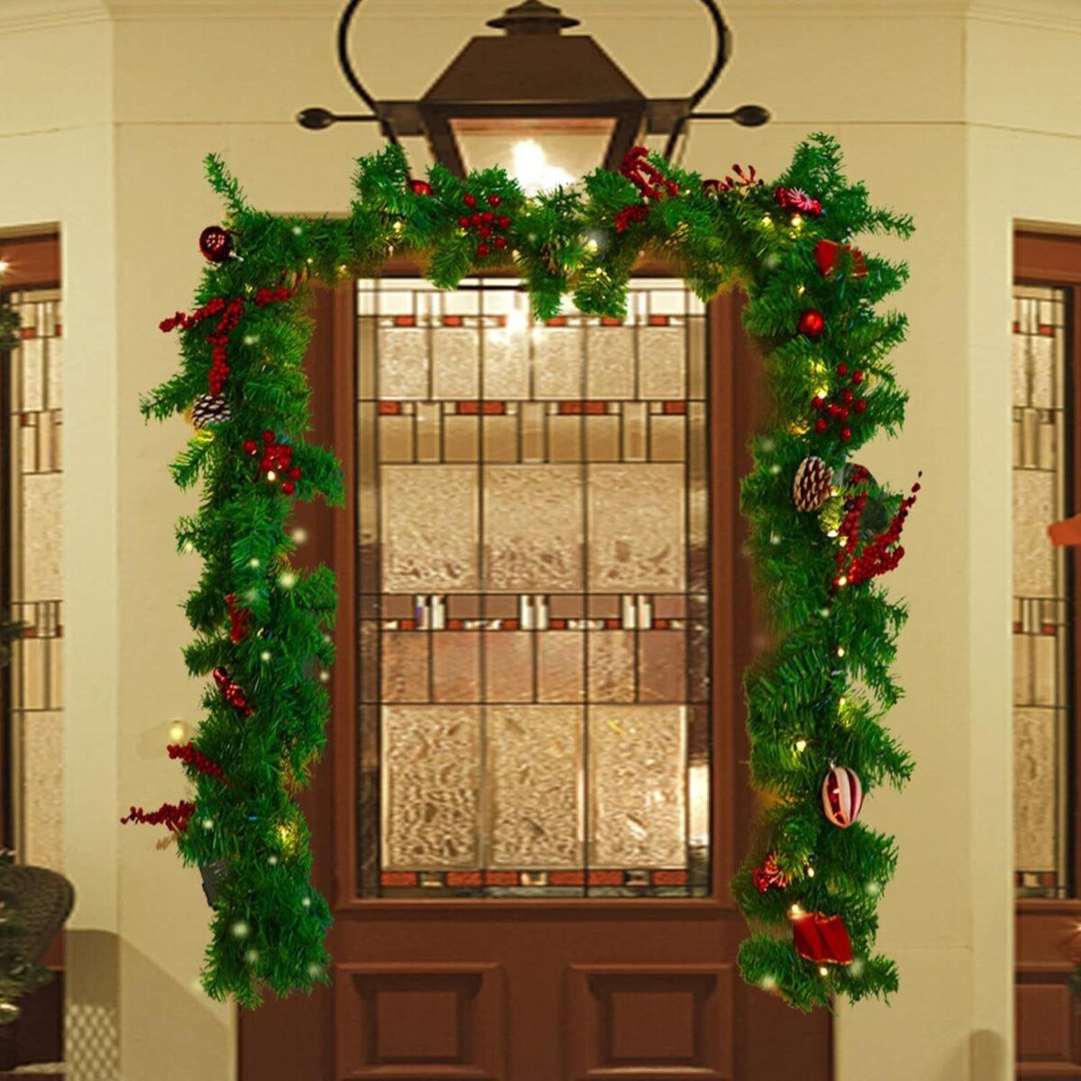 Ghirlanda de Craciun, Embo, din Brad Artificial cu Decoratiuni, cu Baterii, 50 LED-uri, 270 cm, Verde - imagine 7
