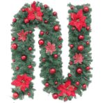 Ghirlanda decorativa Craciun cu Globuri si funde rosii, Embo, 2,70 m, Verde - imagine 2