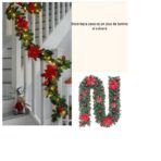 Ghirlanda decorativa Craciun cu Globuri si funde rosii, Embo, 2,70 m, Verde - imagine 3