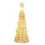 Decoratiune de Craciun, Embo, Model Brad cu Stea, din Sticla, Lumini, Baterii 3 AA, 24 x 8 cm, Auriu