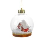 Glob pentru Bradul de Craciun LED, Embo, Model B, Glob Transparent cu Figurina Casa si Ren iluminat LED, Diametrul 10 cm, Baza Solida, Transparent