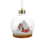 Glob pentru Bradul de Craciun LED, Embo, Model B, Glob Transparent cu Figurina Casa si Ren iluminat LED, Diametrul 10 cm, Baza Solida, Transparent