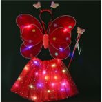 Costum Fluturas cu Aripi Modelabile Luminoase pentru Copii, Embo, Fusta din Tul cu Lumini, Bagheta si Bentita, 4 piese, Pentru Halloween, Roleplay, Craciun, Carnaval, Paste, Ziua Copilului, Bumbac/Poliester, Marime universala, Rosu - imagine 2