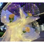 Buchet Decorativ, Embo, Trandafir in Balon cu Lumini Led, Diametru 35 cm, 2 x Baterii AA (neincluse), Sampanie - imagine 2