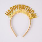 Coronita Decorativa pentru Petreceri, Embo, Tema Aniversare, Model Happy Birthday, Marime Universala, Auriu - imagine 3