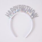 Coronita Decorativa pentru Petreceri, Embo, Tema Aniversare, Model Happy Birthday, Marime Universala, Argintiu - imagine 4