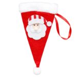 Husa decorativa festiva pentru 3 tacamuri Embo, model caciulita cu Mos Craciun, material textil si poliester, 19 x 10 cm, rosu