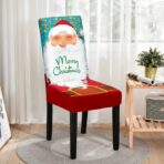 Husa pentru scaun, Embo, Tematica Craciun, Model 3 Merry Christmas, Alb/Albastru - imagine 3