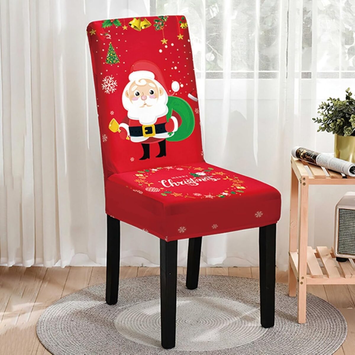 Husa pentru scaun, Embo, Tematica Craciun, Model 4 Mos Craciun cu Sacul, Rosu - imagine 5
