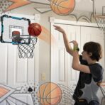 Cos de Baschet pentru Copii, Embo, cu Tablou de Bord Electronic, Minge, Pompa, 2 Moduri, Interior/Exterior, Inel Metalic si Rabatabil cu Arc, Luminos, 41x31x5 cm, Multicolor - imagine 2