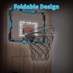 Cos de Baschet pentru Copii, Embo, cu Tablou de Bord Electronic, Minge, Pompa, 2 Moduri, Interior/Exterior, Inel Metalic si Rabatabil cu Arc, Luminos, 41x31x5 cm, Multicolor - imagine 3