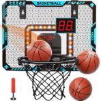 Cos de Baschet pentru Copii, Embo, cu Tablou de Bord Electronic, Minge, Pompa, 2 Moduri, Interior/Exterior, Inel Metalic si Rabatabil cu Arc, Luminos, 41x31x5 cm, Multicolor - imagine 4