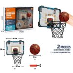 Cos de Baschet pentru Copii, Embo, cu Tablou de Bord Electronic, Minge, Pompa, 2 Moduri, Interior/Exterior, Inel Metalic si Rabatabil cu Arc, Luminos, 41x31x5 cm, Multicolor - imagine 6