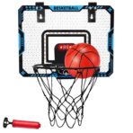 Cos de Baschet pentru Copii, Embo, cu Tablou de Bord Electronic, Minge, Pompa, 2 Moduri, Interior/Exterior, Inel Metalic si Rabatabil cu Arc, Luminos, 41x31x5 cm, Multicolor