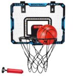 Cos de Baschet pentru Copii, Embo, cu Tablou de Bord Electronic, Minge, Pompa, 2 Moduri, Interior/Exterior, Inel Metalic si Rabatabil cu Arc, Luminos, 41x31x5 cm, Multicolor