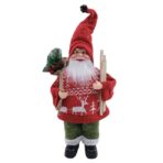 Figurina Decorativa Craciun, Embo, Mos Craciun cu Lemne la Brat, 30 x 17 x 10 cm, Material Plastic+Textil, Interior/Exterior, Rosu/Verde