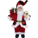Figurina Decorativa Craciun, Embo, Mos Craciun cu Urs de Plus, 30 x 10 x 17 cm, Material Plastic+Textil, Interior/Exterior, Alb/Rosu - imagine 5