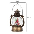 Decoratiune Craciun, Tip Felinar, Figurine Mos Craciun pe Cos, 3 Moduri, Functie Muzicala, Zapada in Miscare, Functioneaza Cu Baterii ( 3 x AA neincluse), Cablu USB (Inclus), Model Vintage Negru - Auriu, 14 x 11 x 20.5 cm, Alb Cald - imagine 2
