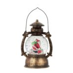 Decoratiune Craciun, Tip Felinar, Figurine Mos Craciun pe Cos, 3 Moduri, Functie Muzicala, Zapada in Miscare, Functioneaza Cu Baterii ( 3 x AA neincluse), Cablu USB (Inclus), Model Vintage Negru - Auriu, 14 x 11 x 20.5 cm, Alb Cald - imagine 4
