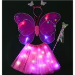 Costum Fluturas cu Aripi Modelabile Luminoase pentru Copii, Embo, Fusta din Tul cu Lumini, Bagheta si Bentita, 4 piese, Pentru Halloween, Roleplay, Craciun, Carnaval, Paste, Ziua Copilului, Bumbac/Poliester, Marime universala, Roz-Rosu - imagine 2