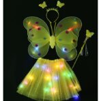 Costum Fluturas cu Aripi Modelabile Luminoase pentru Copii, Embo, Fusta din Tul cu Lumini, Bagheta si Bentita, 4 piese, Pentru Halloween, Roleplay, Craciun, Carnaval, Paste, Ziua Copilului, Bumbac/Poliester, Marime universala, Galben - imagine 3