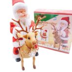 Decoratiune Mos Craciun, Embo, Animat, care Canta si Danseaza, cu Saculet, pe Ren, Imbracat Festiv, 28x21x10 cm, Rosu - imagine 7