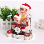 Decoratiune Mos Craciun, Embo, Animat, care Canta si Danseaza, cu Tobe, Imbracat Festiv, 20x17 cm Inaltime, Rosu - imagine 4