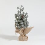 Decoratiune Craciun pentru Masa, Embo, Ornament de Decor Model Brad de Craciun de Dimensiuni Mici cu Fulgi Albi, pentru Birou si Interior, din Plastic Calitativ 20 cm, Verde Alb