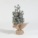 Decoratiune Craciun pentru Masa, Embo, Ornament de Decor Model Brad de Craciun de Dimensiuni Mici cu Fulgi Albi, pentru Birou si Interior, din Plastic Calitativ 20 cm, Verde Alb