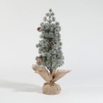 Decoratiune Craciun pentru Masa, Embo, Ornament de Decor Model Brad de Craciun de Dimensiuni Mici cu Fulgi Albi, pentru Birou si Interior, din Plastic Calitativ 27 cm, Verde Alb