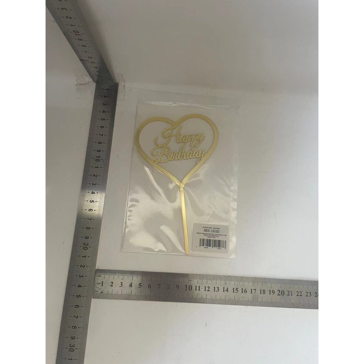 Decoratiune Topper pentru Tort, Embo, Model Inimioara Scris Happy Birthday, Tematica Aniversare, Auriu - imagine 2