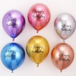 Baloane din Latex Metal Cromat, Embo, set din 10 Baloane, Cu Decoratiuni Printate HAPPY BIRTHDAY, Pentru Petrecere Auriu Argintiu Albastru Rosu Mov, Set Multicolor