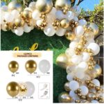 Baloane pentru Arcada decorativa, Embo, Set 127 baloane din Latex, Model Petrecere pentru Arcada, Baloane Party, 12 cm, 25 cm, 30 cm, Alb Gold
