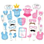 Set 30 de Accesorii pentru Petrecere, Embo, Props pentru Coltul de Poze, Gender Reveal, Tematica Baby Shower, Albastru-Roz - imagine 4