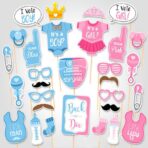 Set 30 de Accesorii pentru Petrecere, Embo, Props pentru Coltul de Poze, Gender Reveal, Tematica Baby Shower, Albastru-Roz - imagine 5
