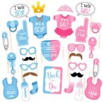 Set 30 de Accesorii pentru Petrecere, Embo, Props pentru Coltul de Poze, Gender Reveal, Tematica Baby Shower, Albastru-Roz