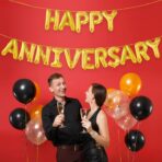 Set Baloane din Folie Metalizata, Embo, Model Happy Anniversary, Litere de 40 cm, Baloane Party, Ambalaj Individual, Pai Inclus, Umflare cu Aer sau Heliu, Auriu - imagine 3